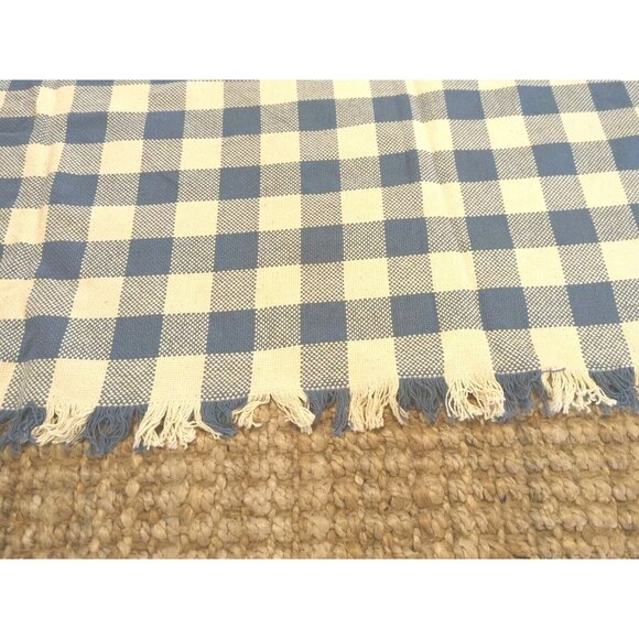 Tableclothw/ 4 Placemats Buffalo Check Country Blue White Fringed Square 58x58 - Picture 3 of 9